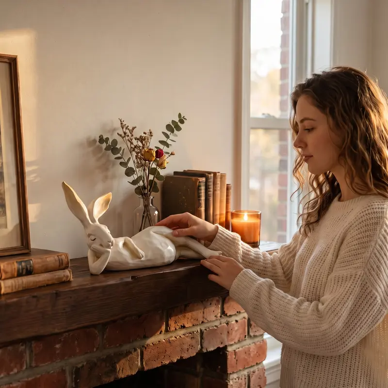 Lazy Sleeping Bunny Resin Figurine, 12.6-Inch Large White Rabbit Statue, Decorative Statues, Home Decor Sculptures, Cozy Room Aesthetic Decor, Unique Housewarming & Birthday Gift, Ideal for Cottagecore Farmhouse, Living Room, Bedroom & Mantel