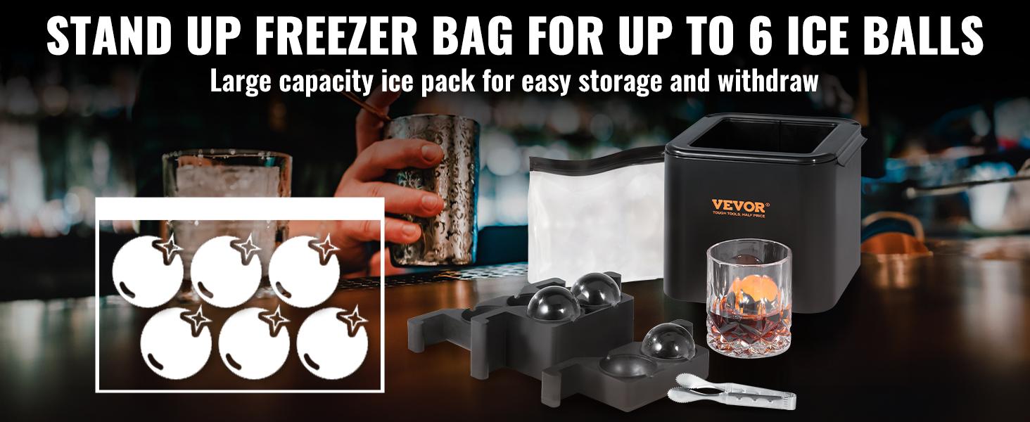 VEVOR Ice Ball Maker, Crystal Clear Ice Ball Maker 2.36inch Ice Sphere with Storage Bag and Ice Clamp, Round Clear Ice Cube 4-Cavity Ice Press Maker Whiskey Scotch Cocktail Brandy Bourbon