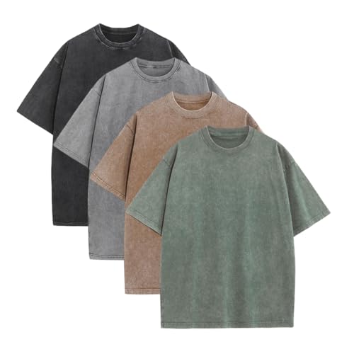 1/4 Pack Oversized Tshirts Unisex Gym Vintage Heavyweight T Shirts Cotton Workout Acid Wash Baggy Tees