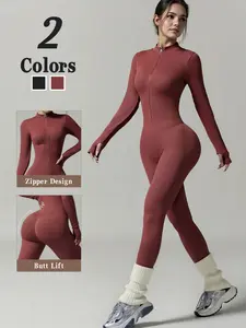 Women's High Elastic Yoga Jumpsuit, Fall Winter Casual Fashion, Indoor Gym Training, Butt Lifting Peach Hip Pants, Sports Leisure Fitness Wear, Sporty Yoga Jumpsuit