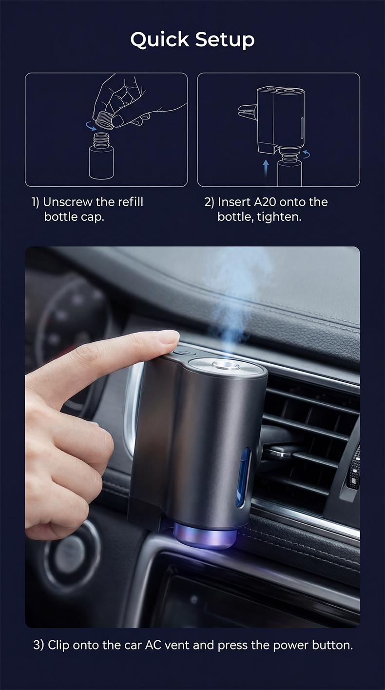 Intelligent car aroma diffuser, air freshener dispenser, Car Diffusers for Essential Oils, car air freshener, Car fragrance, automatic spray, three adjustable modes, aromatic Para Carro 3-piece essential oil set, festival gift, birthday gift