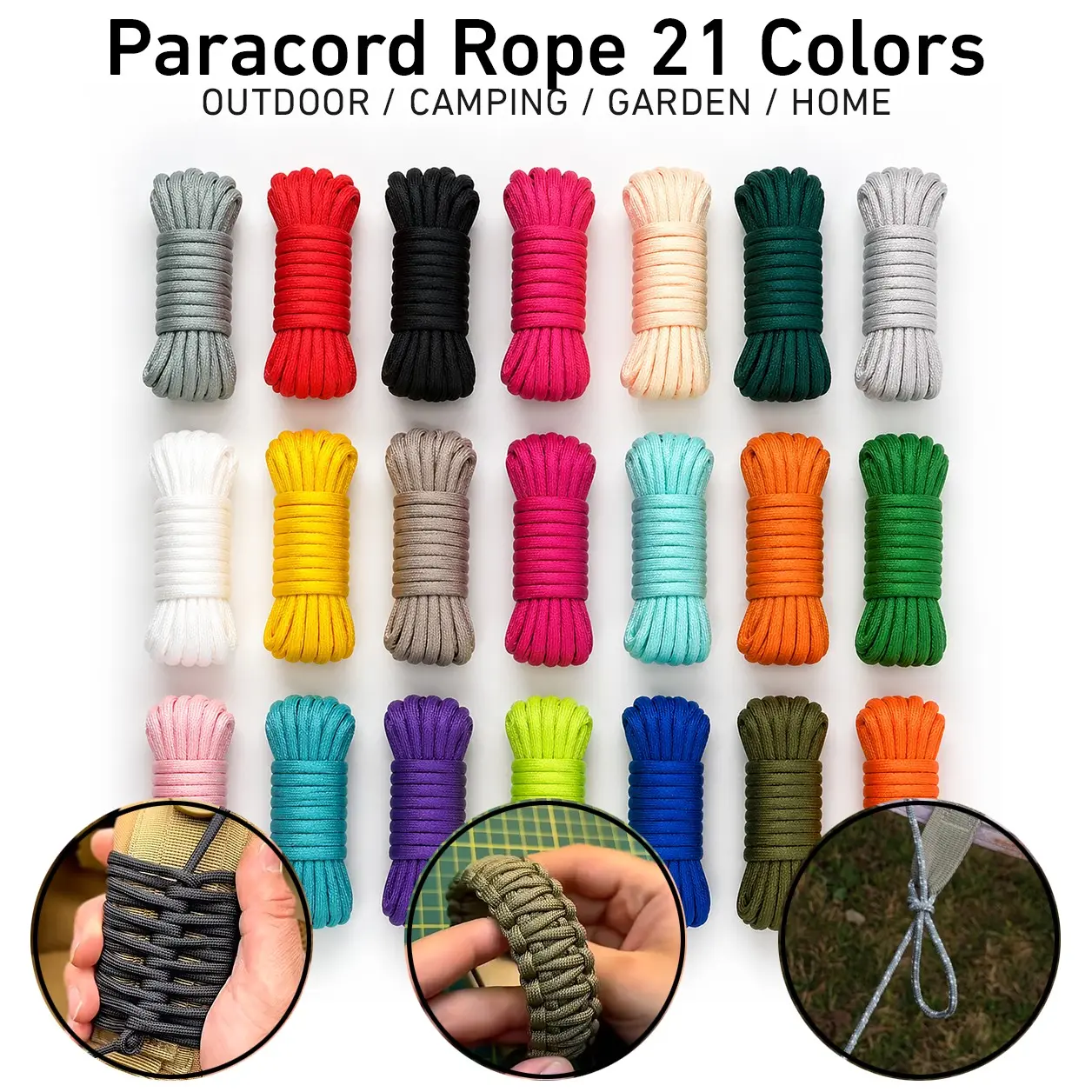 21 Colors 5mm Paracord Set, 7-Strand Durable Multifunction Rope for Camping, Hiking, Bracelets & DIY
