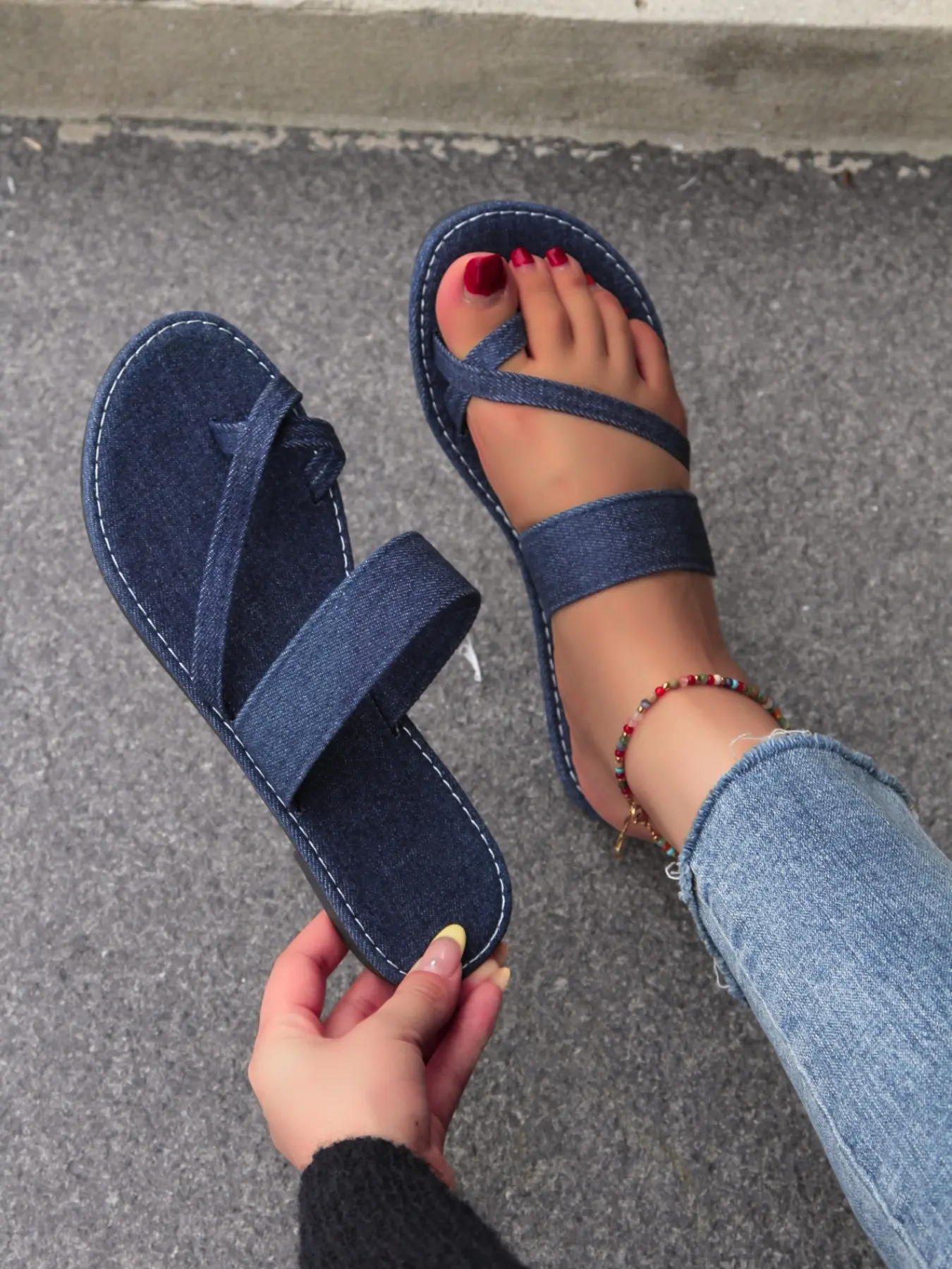Women's Fashionable Denim Slides, Dark Wash Casual Comfortable Slides for Indoor & Outdoor Wear, All-match Slippers for Daily Wear, Walking Shoes, Flat Sandal, Summer Slides