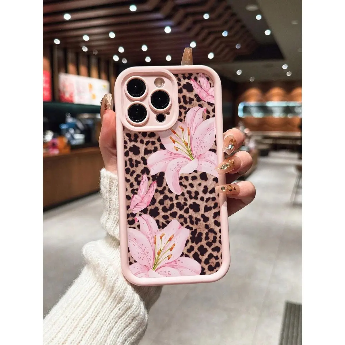 Soft Matte Silicone+TPU Protective iPhone Casing, Cute Pink Lily & Leopard Print, Non-Slip Grip, Anti-Drop Shockproof, Lens Protection, Durable Phone Accessories for iPhone 17 Pro Max,18,16,15 Plus,14,13,12,11 Plus,XS & More, Handheld Gift with Protector