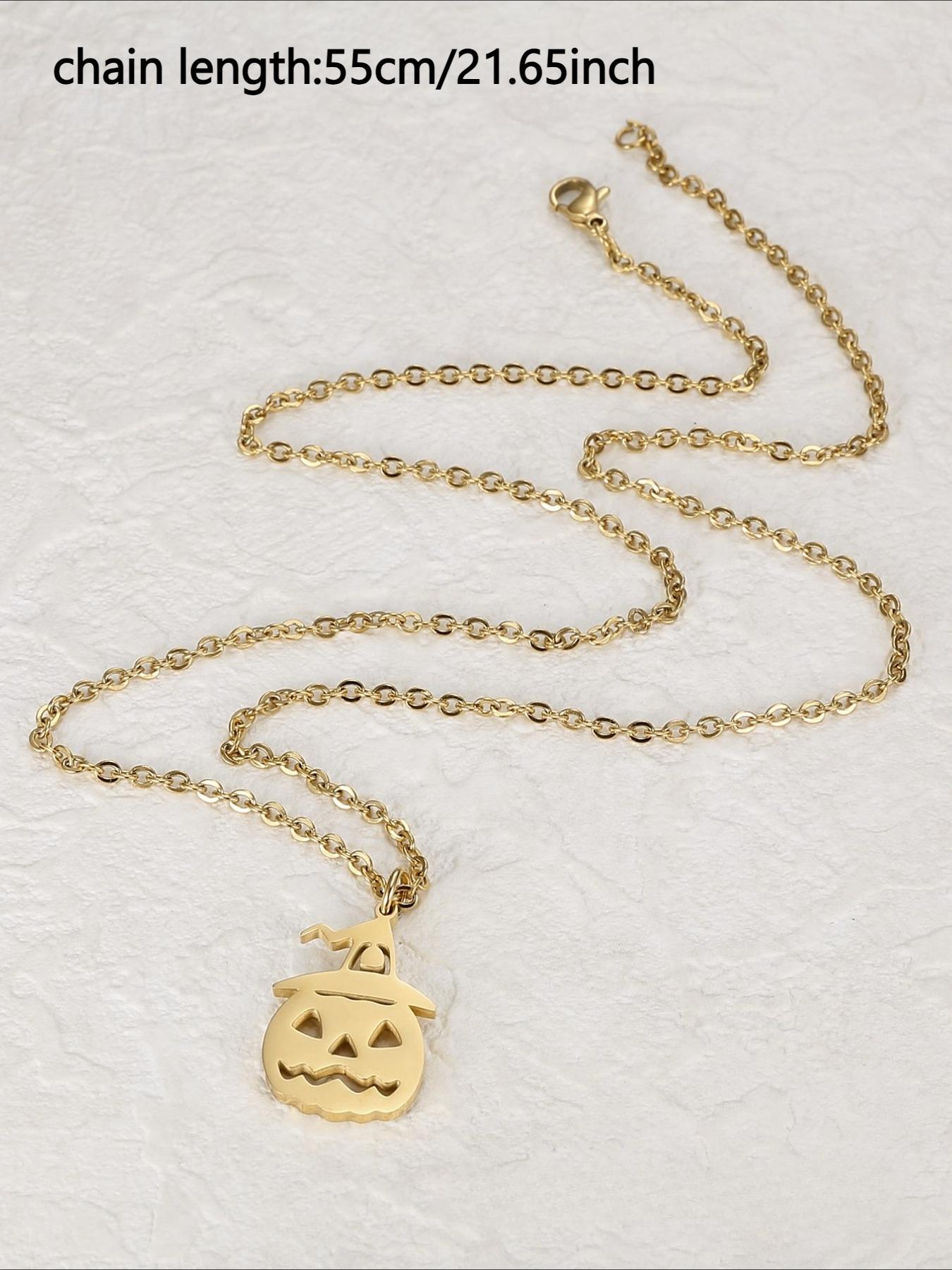 Halloween Pumpkin Pendant Necklace, Stainless Steel Material, Halloween Accessories, Daily Wear