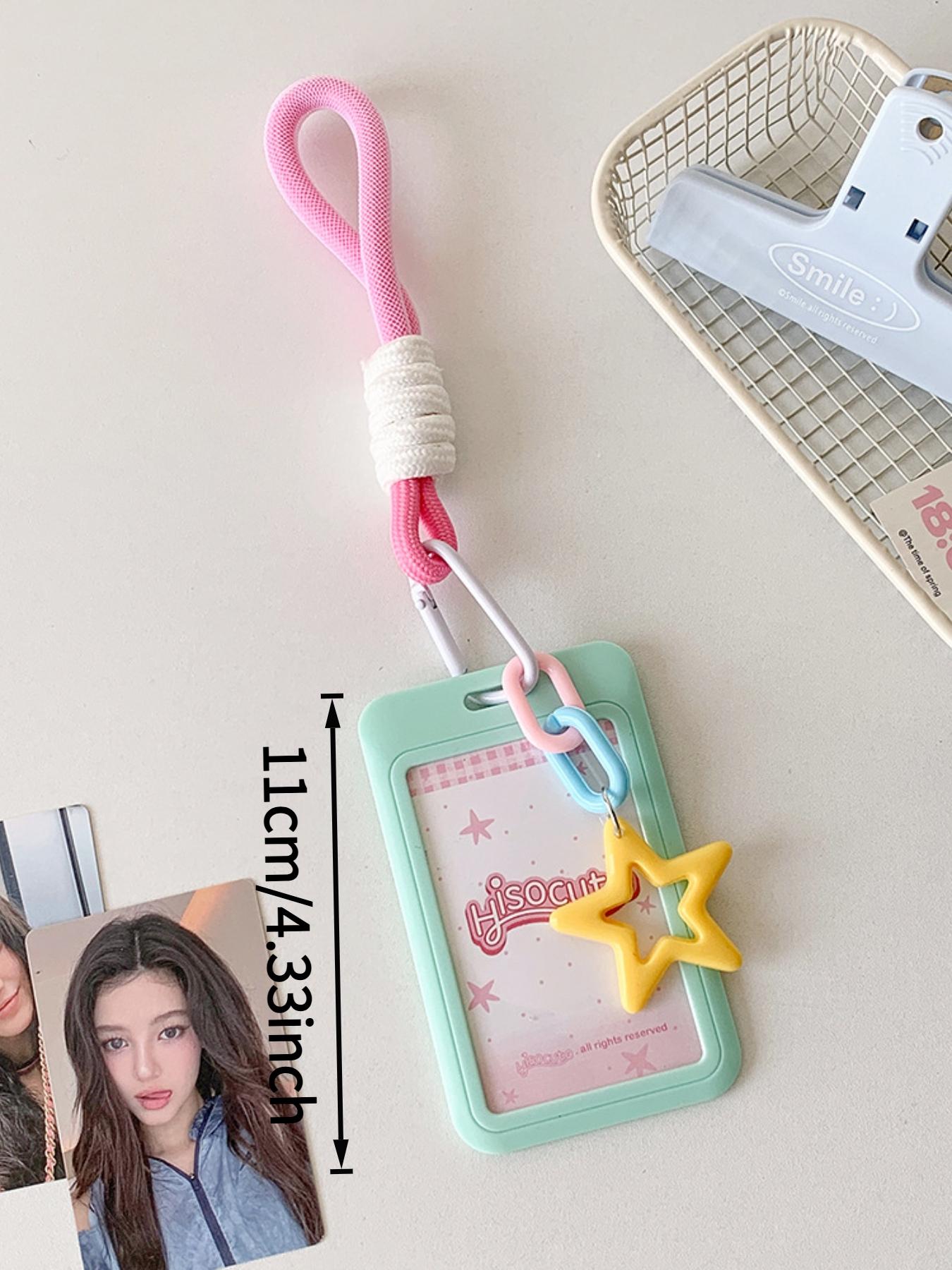 Candy-colored sliding 3-inch card holder with student lanyard, bus card and subway card wallet, student fan display small card holder