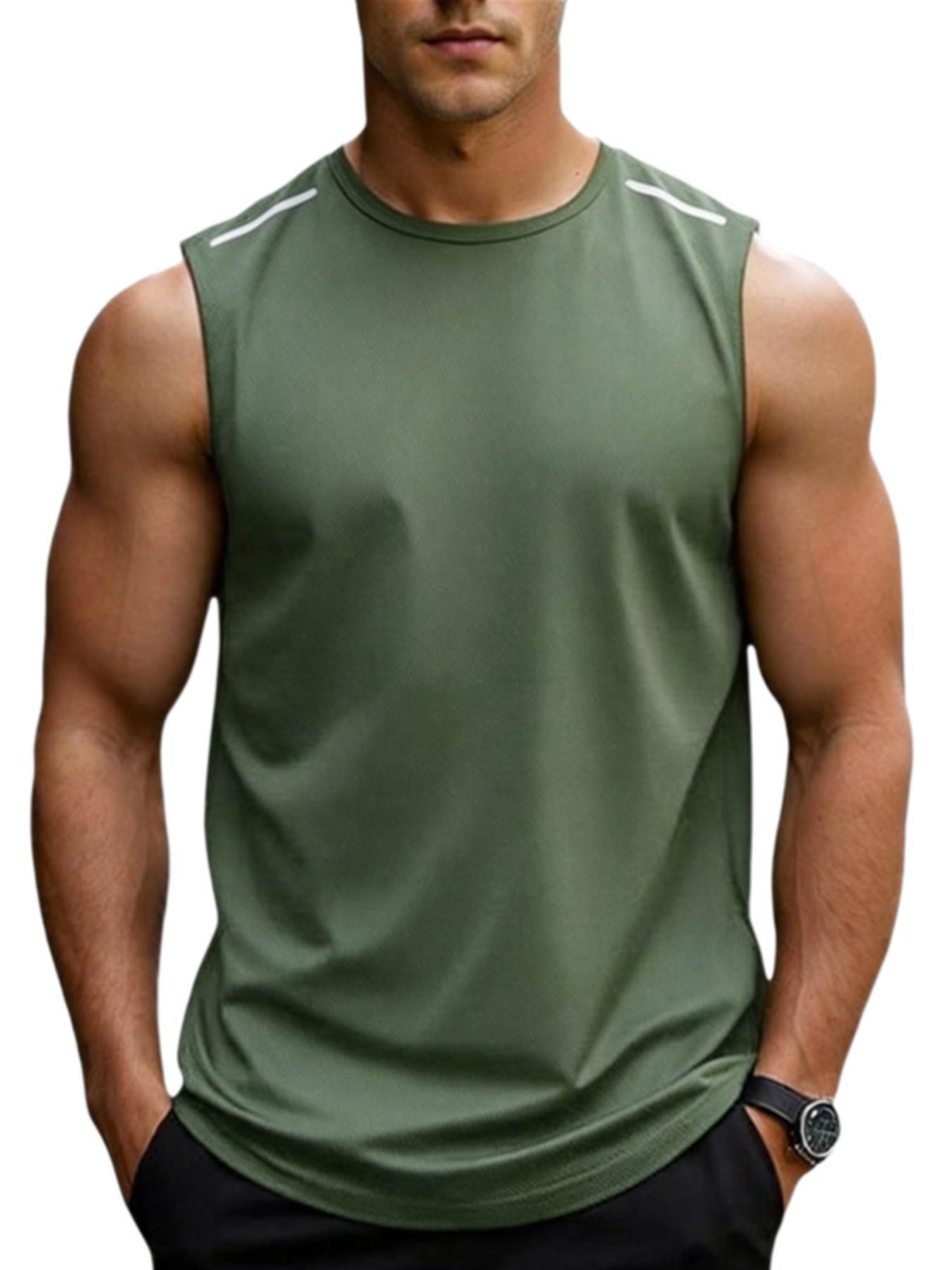 Men's Moisture-Wicking Sleeveless Training Vest, Reflective Detail Sportswear, Ideal for Running and Workouts, Casual Plain Style