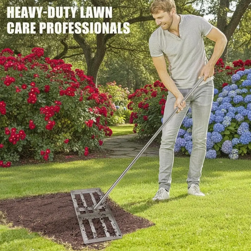 Garvee 30"x10" Lawn Leveling Rake, Lawn Leveling Tool with 180° Flexible Rotation & Long Handle, Yard Leveling Rake for Yard Garden Golf Course Farm
