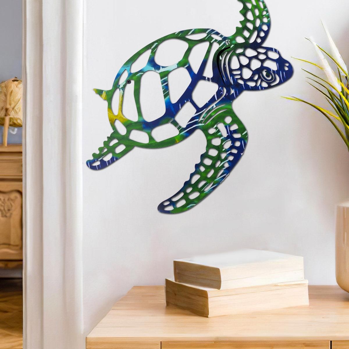 Modern Creative Iron Turtle Wall Decor, Colorful Painted Art Lines Design, Bathroom Beach Wall Tropical Ocean Wind Hanging Decoration, Modern Home Decoration