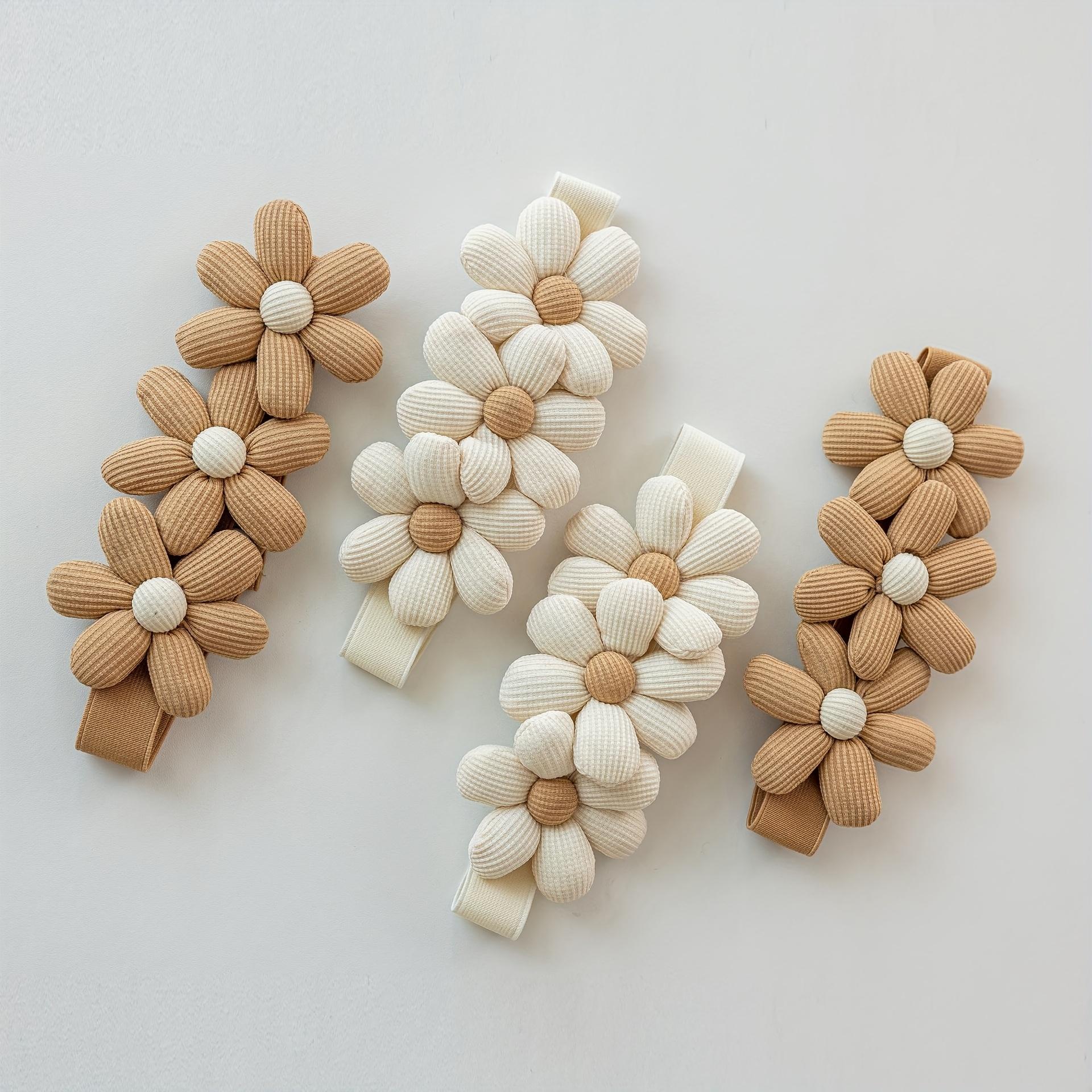 Boho Elastic Curtain Tiebacks with Daisy Floral, Ivory Cream Curtain Holdbacks with Invisible Buckle, Easy Install Decorative Home Accessories for Bedroom Living Room