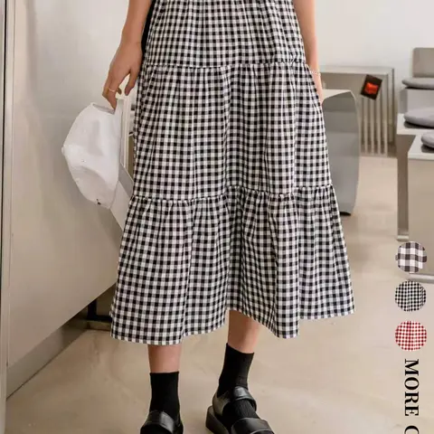 Women's Plaid Midi Skirt, High Waist Draped A-Line, Casual All-Season Fashion, Comfortable Layered Hem, Perfect for Office, Dates, Vacations