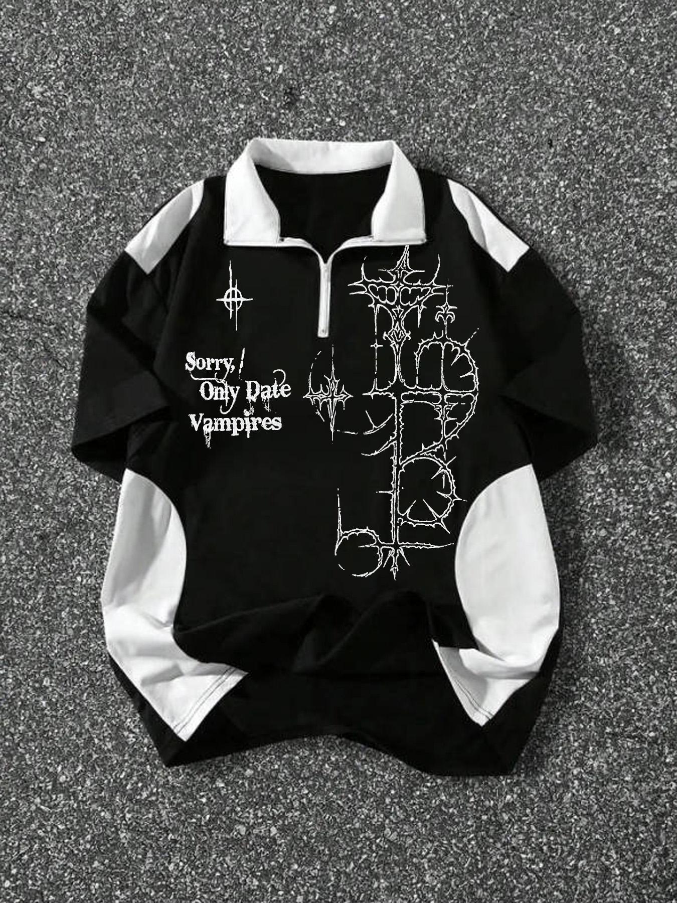 Men's Patchwork Half-Zip Polo Shirt, Racing Style Trendy Design, Perfect for Daily Wear or Unique