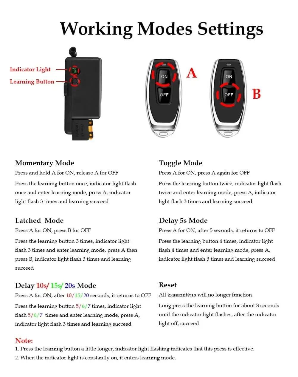 433Mhz Wireless Remote Control Switch AC 110V 220V 10A Relay 1CH Receiver Controller and 2botton RF 433 Mhz
