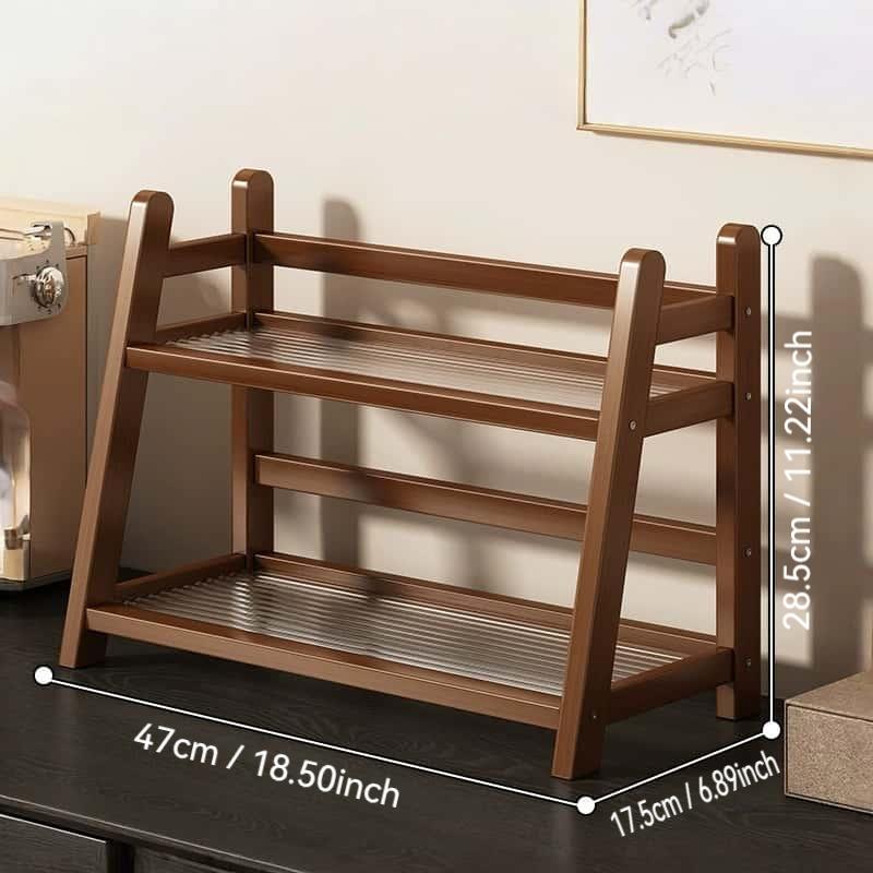 Double Layer Storage Rack, Cup Holder, Mug Organizer, Kitchen and Living Room Use, Small Desktop Shelf, Durable Wooden Material, Space Saving Design, Display Shelf