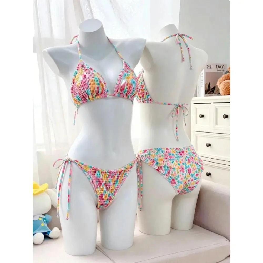 Summer Beach Floral Bikini Set Women Japanese Lolita Ruffle Slim Sexy Two Piece Y2K Swimwear Ladies Pool Travel Bathing Suit