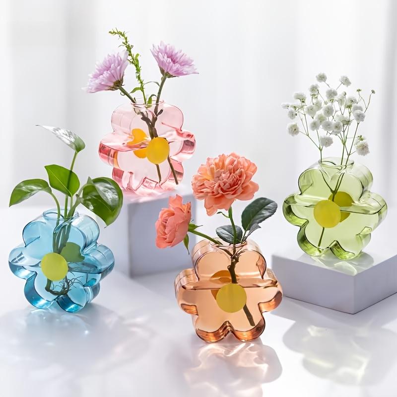 1pc Flower Glass Vase, Creative Flower-Shaped Glass Hydroponic Vase, Transparent Colorful Flower Arranger For Table Decoration