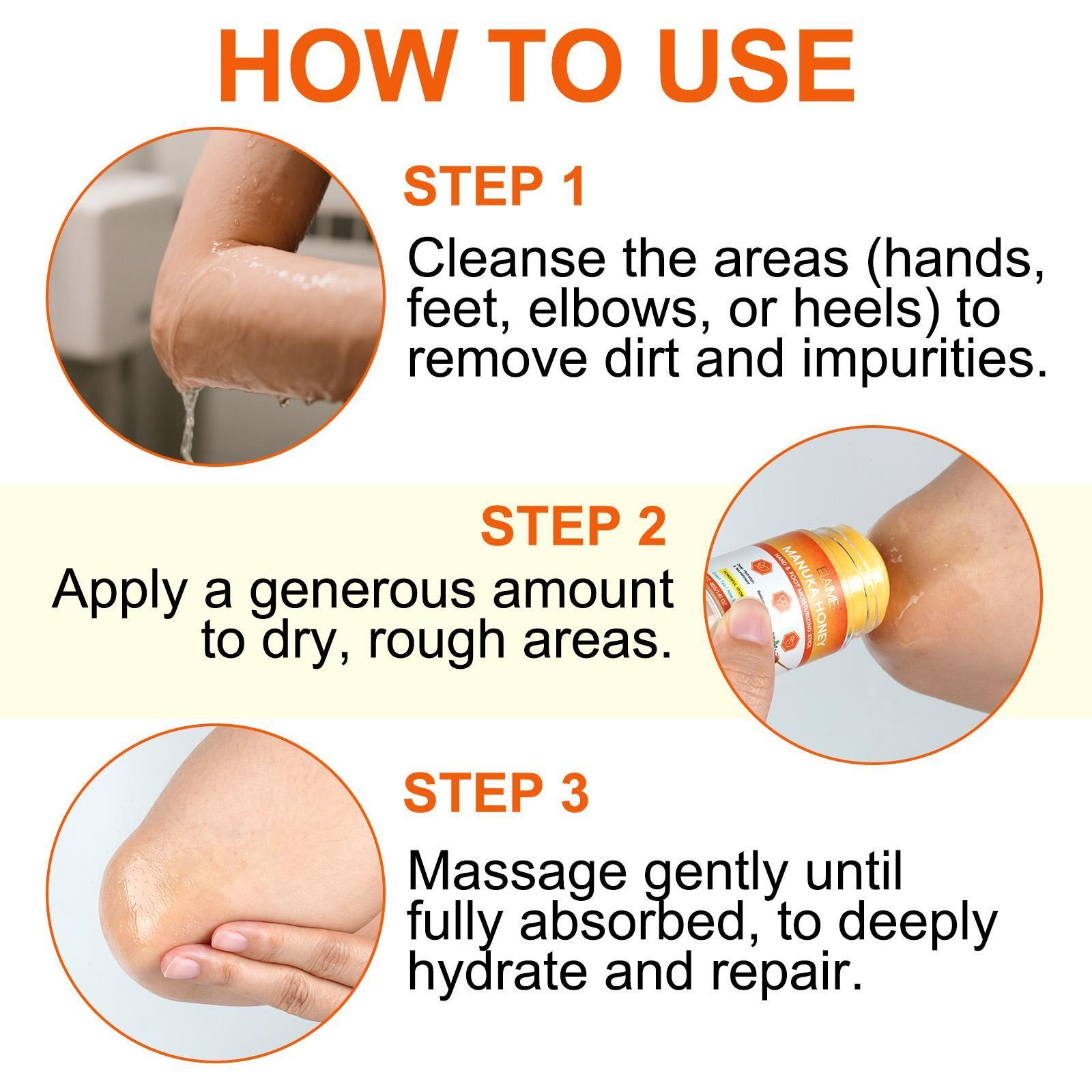 ELAIMEI Manuka Honey Skin Care Stick is designed for dry, cracked skin, providing intense hydration and soothing dryness. It is ideal for dry, flaky areas such as elbows, hands, and feet, delivering visible, rapid moisturization.