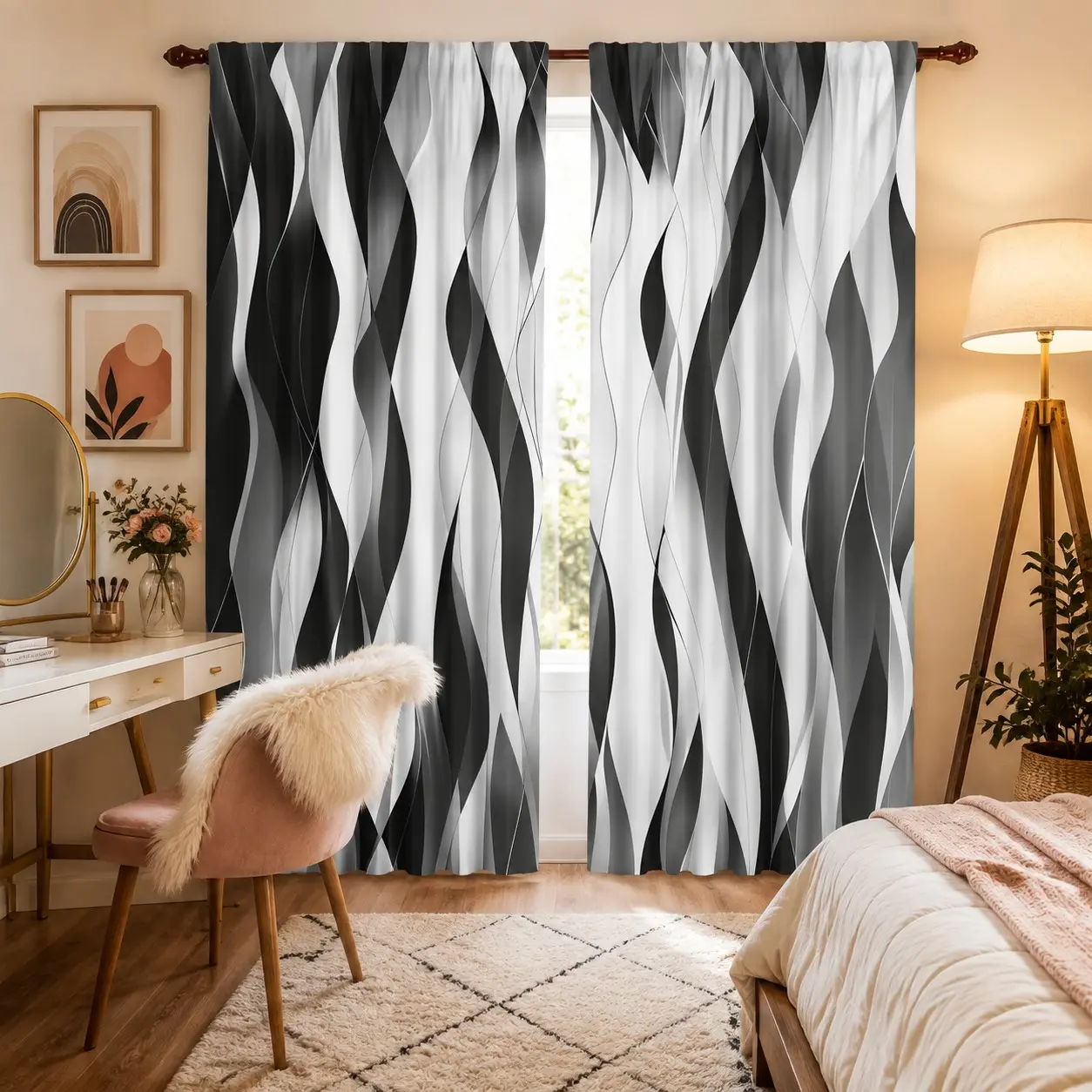 2-Piece Striped Pleated Curtains - Semi-transparent Polyester, Rod Pocket Design, Suitable for Living Room and Bedroom Decor, Polyethylene Fiber, Nature-Inspired Home Decor, Bedroom Living Room Window Curtains, Window Decorations Supplies