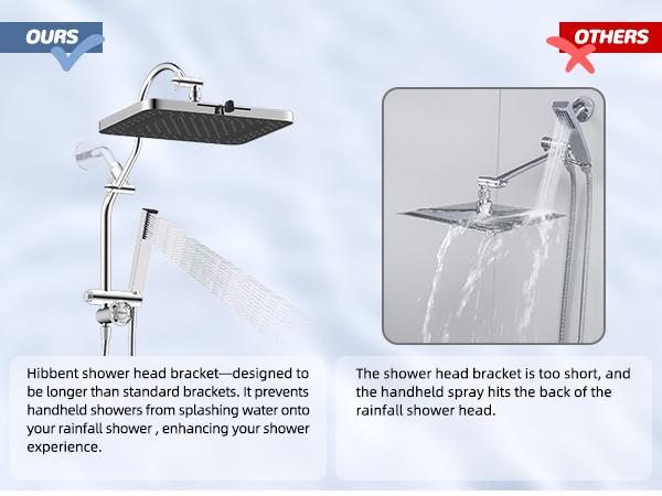 Hibbent Upgraded 13'' Shower Head Combo, High Pressure 5-spray Rainfall Showerhead, Stainless Steel 4 Modes Handheld Spray, All Metal 4-way Diverter Valve, Extension Arm, 71'' Hose and Holder, Chrome