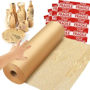 Honeycomb Packing Paper Wrap 15''x328', Substitute for Bubble Cushioning Wrap for Moving Shipping Packaging, Recyclable Moving Supplies with 48 Fragile Sticker Labels