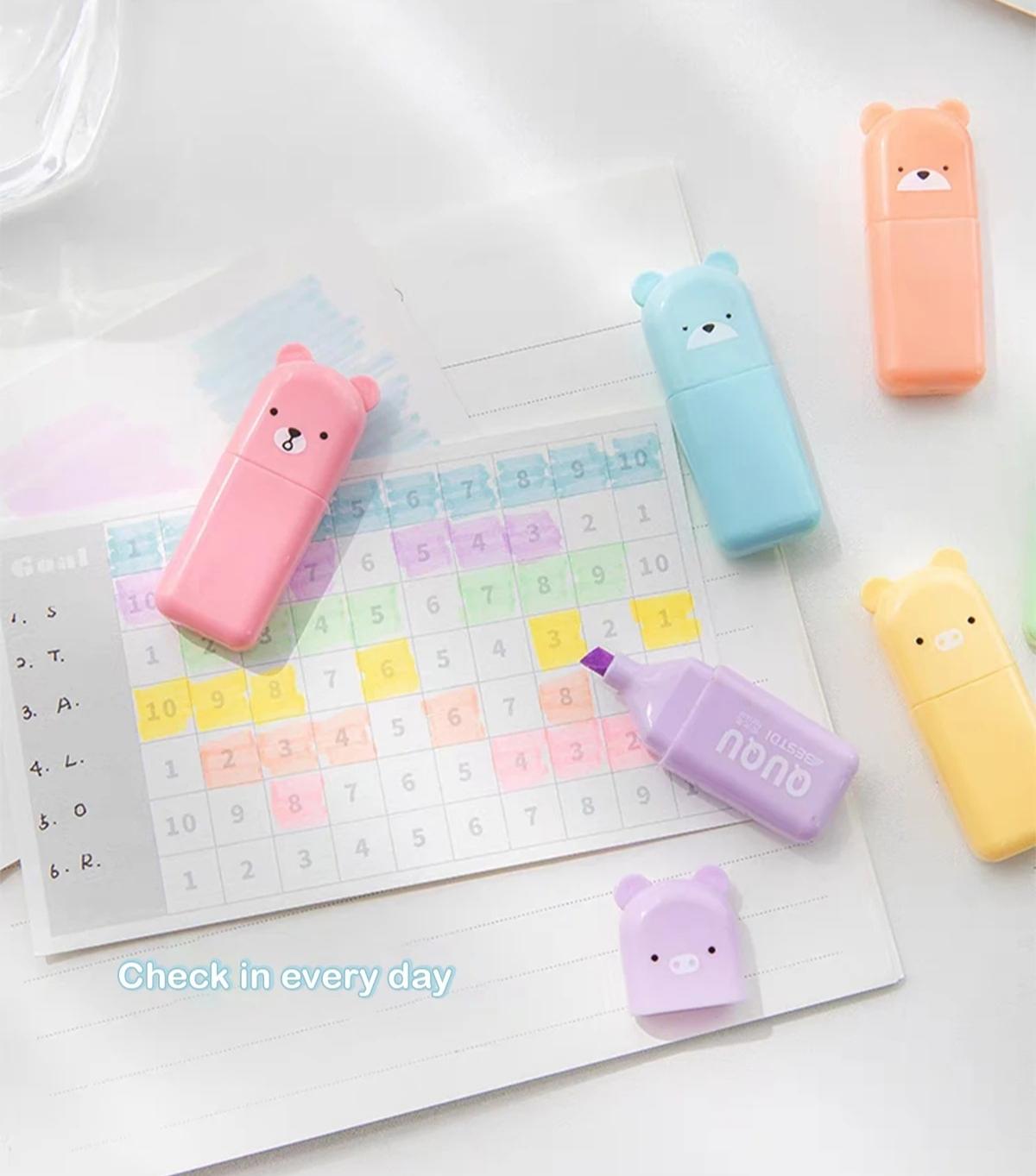 6-Pack Cute Mini Fluorescent Pens, Scissor-Shape Tips, Quick-Drying Water-Based Ink, School Supplies, Office Stationery, Kawaii Accessories
