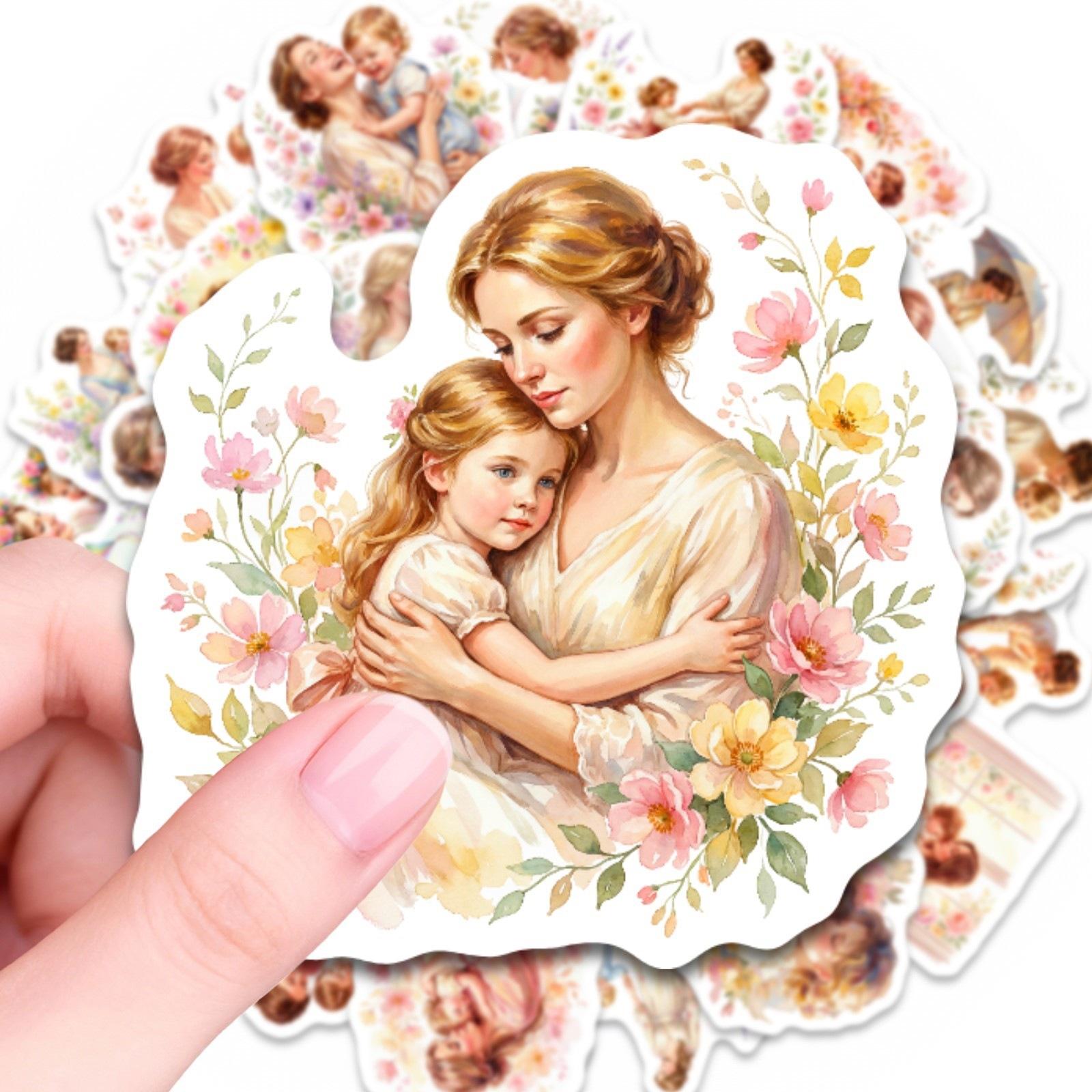 New watercolor Mother's Day floral stickers with motherly love theme, 50 sheets Ins-style gift packaging decoration stickers