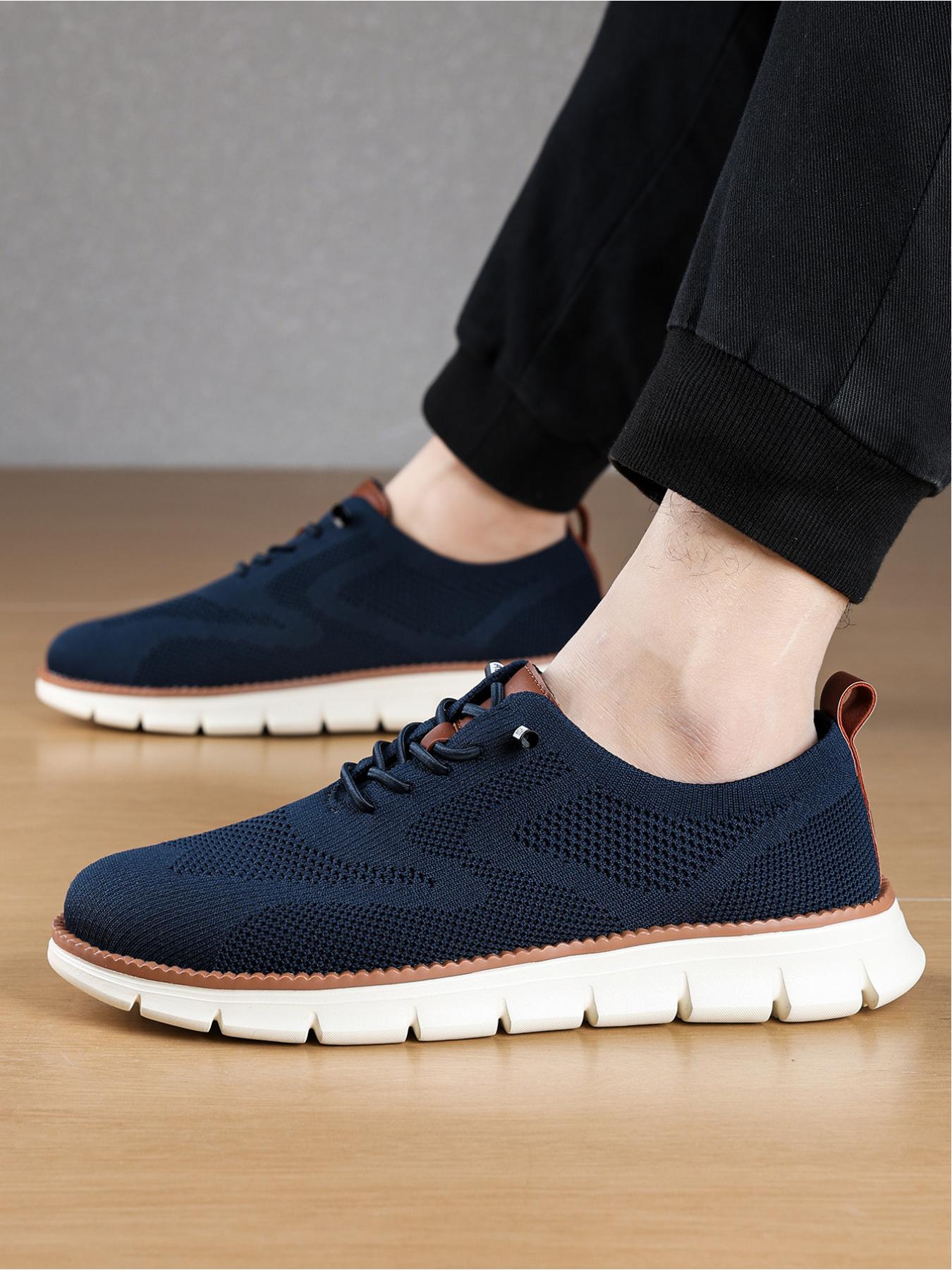 Men's Black Flyknit Mesh Breathable Platform Casual Shoes: Lightweight Soft-Sole + Anti-Slip Wear-Resistant, Daily Commute Versatile Shoes