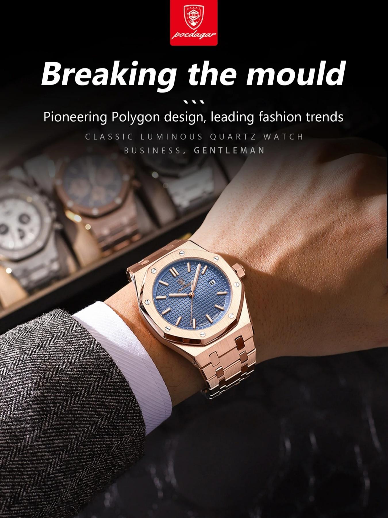 Poedagar Waterproof Night Light Date Men's Watch, Stainless Steel Quartz Watch, Luminous Analog Watch, Waterproof Wristwatch, Water Resistant Wristwatch Poedagar Waterproof Night Light Date Men's Watch, Stainless Steel Quartz Watch, Luminous Analog Watch, Waterproof Wristwatch, Water Resistant Wristwatch