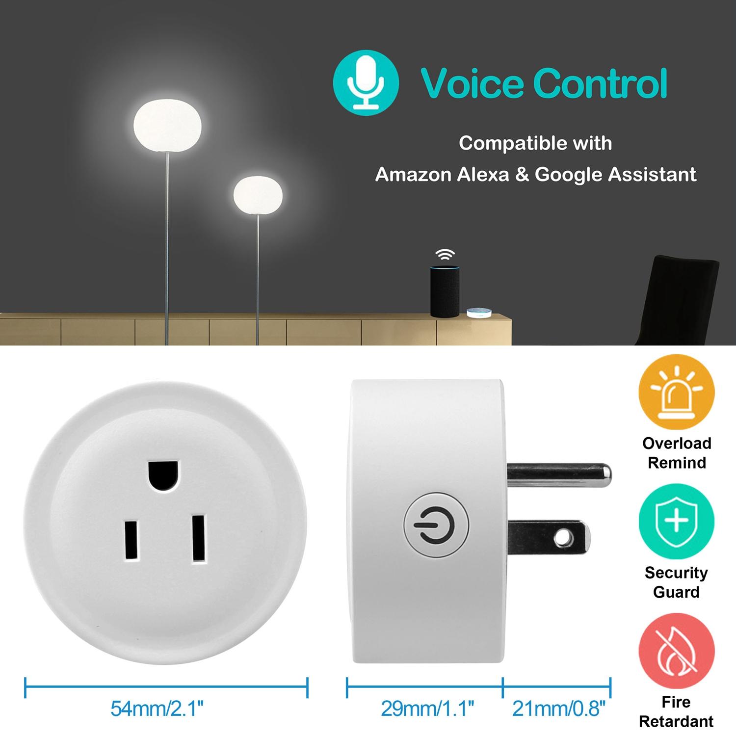 US Standard Wi-Fi Smart Plug Outlet - 100-240V 10A Max (1100W), APP Remote Control, Amazon Alexa & Google Voice Control, Countdown Timer, Energy Saving for Electronic Devices & Fan