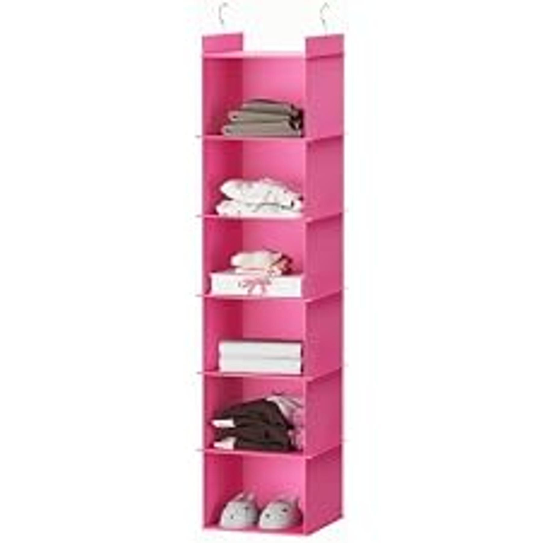 Colorful Bamboo 6-Shelf Weekly Hanging Closet Rack with Insert Hooks & 2 Side Pockets, Pink Kids’ Clothes Organizer Colorful Bamboo 6-Shelf Weekly Hanging Closet Rack with Insert Hooks & 2 Side Pockets, Pink Kids’ Clothes Organizer