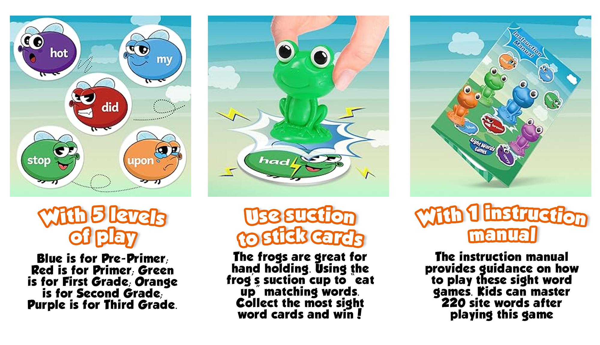 Torlam Sight Word Games,Frog stomp sets, Educational Flash Cards,Homeschool Supplies ,Phonics Learning Games，Family games with multiple participants,Party games,School holidays