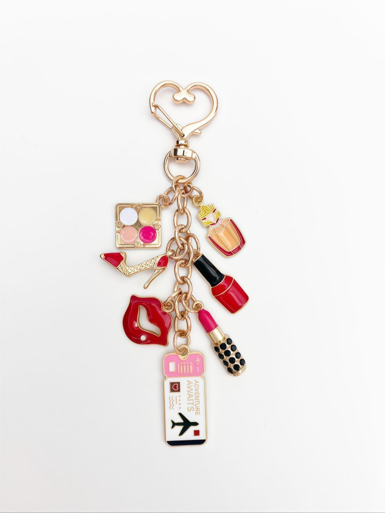 Travel Style Women's Keychain, Fashion Bag Charm, Lucky Makeup Bottle Accessory, Elegant Ticket Pendant, High Heel Shoe Decor, Wallet Ornament, Keychain Accessories, Key Ring Accessory