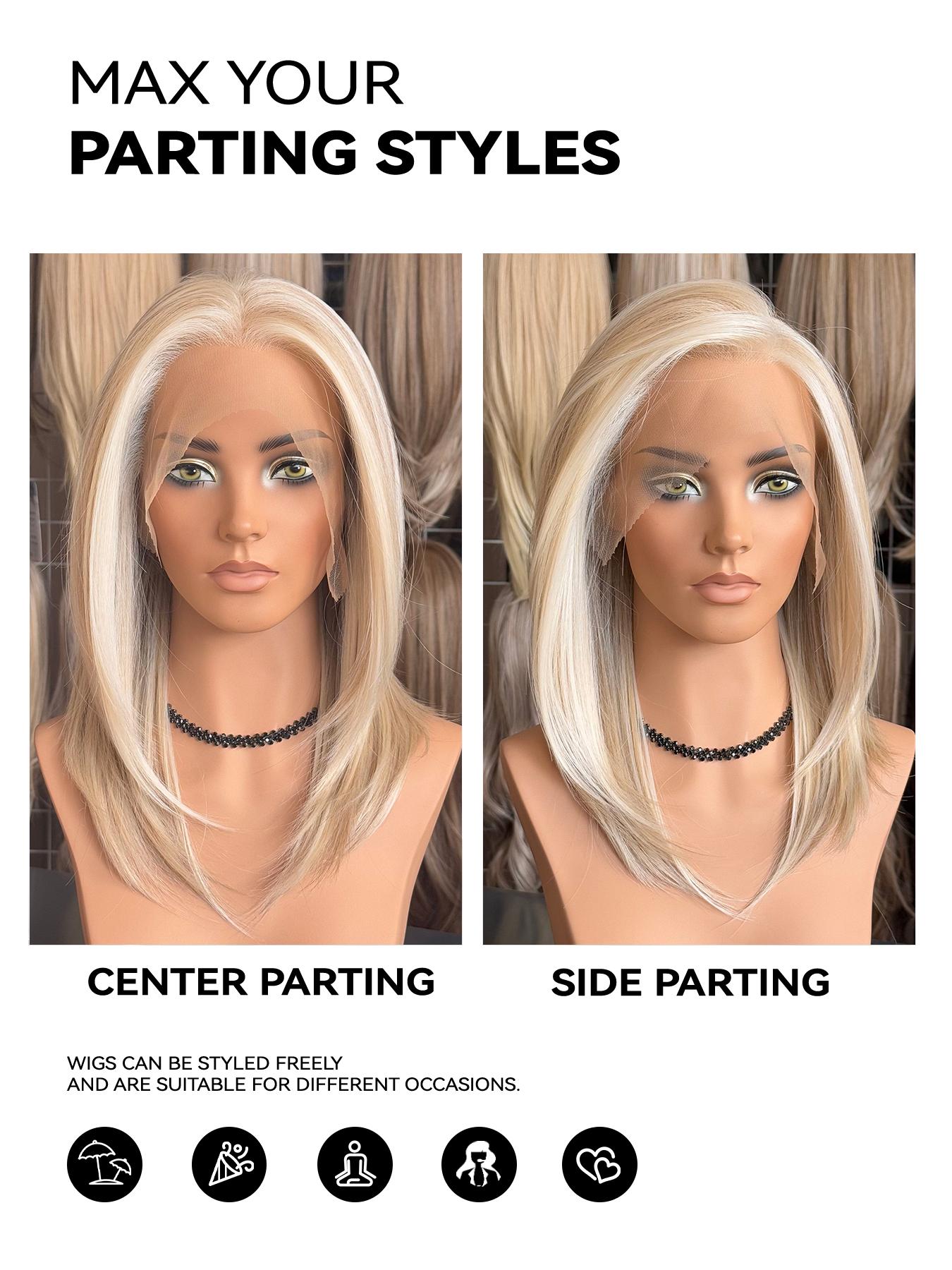 Topshe 13x6 HD Lace Front Wig Blonde Highlights Shoulder Length Curly Hair, Heat Resistant, Breathable, Women's Holiday Wig