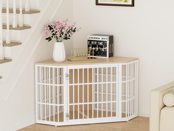 52 Inch Dog Crate Furniture Corner, Wooden Dog Kennel Furniture, End Table Dog Crate for Large Dogs, Indoor Pet Crates Corner Side Table for Dogs, Wide Top Perfect for Limited Room