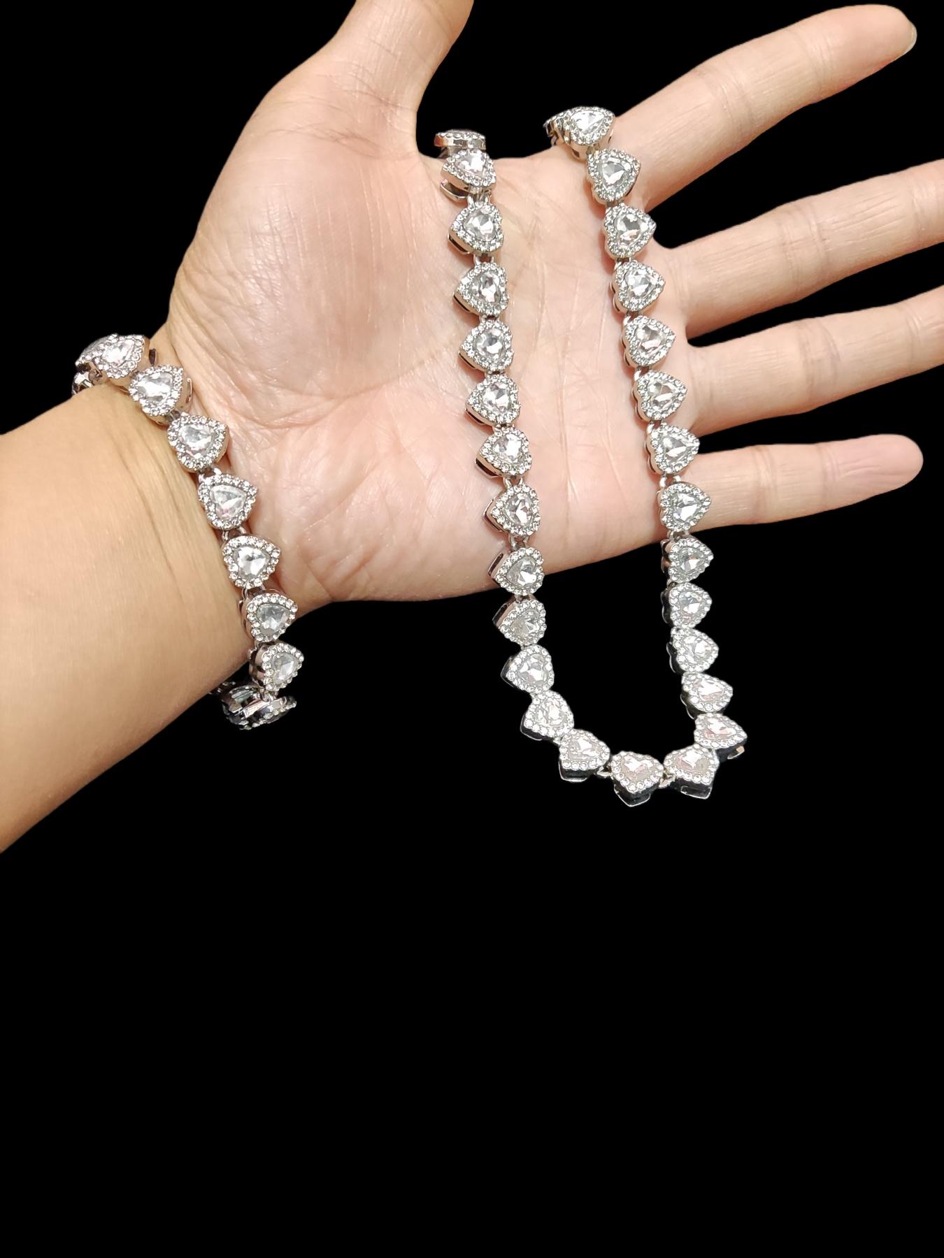 2Pieces/Set 10mm Love Heart Shape Chain Necklace and Bracelet Men or Women Hip Hop Iced Out Bling Bling Chain Necklace and Bracelet Fashionable Jewelry Set Fashion Set Jewelry Valentines Gift