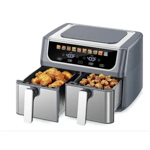 9.5QT Dual Basket Air Fryer Large Double Air Fryer with Independent Temperature Control Sync Finish and 10-in-1 Presets Grey Black