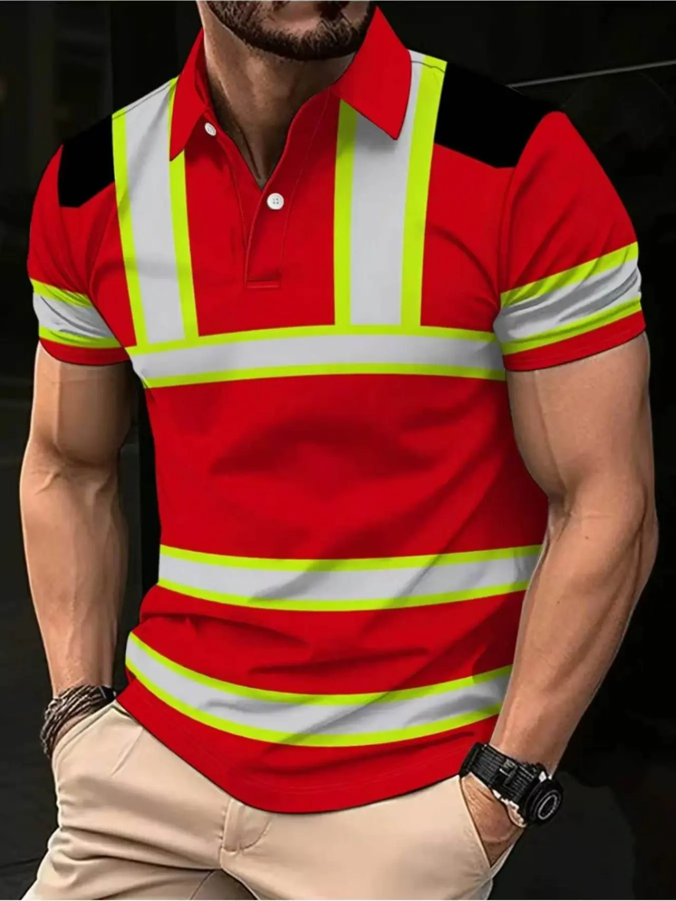 Men's Polo Short Sleeve T-Shirt, Casual Loose-Fit 3D Print, Breathable Polyester, Durable, Summer Outdoor Comfort, All Seasons, Printed Polo Tops