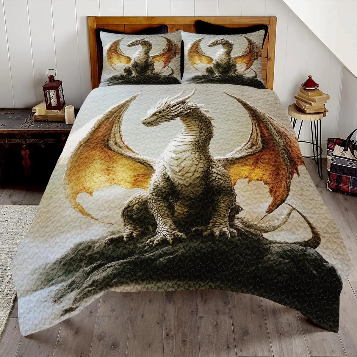 Customized Dragon Bedding Twin - Cool Dragon Quilt Gift for Boys - Dragon Quilts Pattern for Bedroom Decor