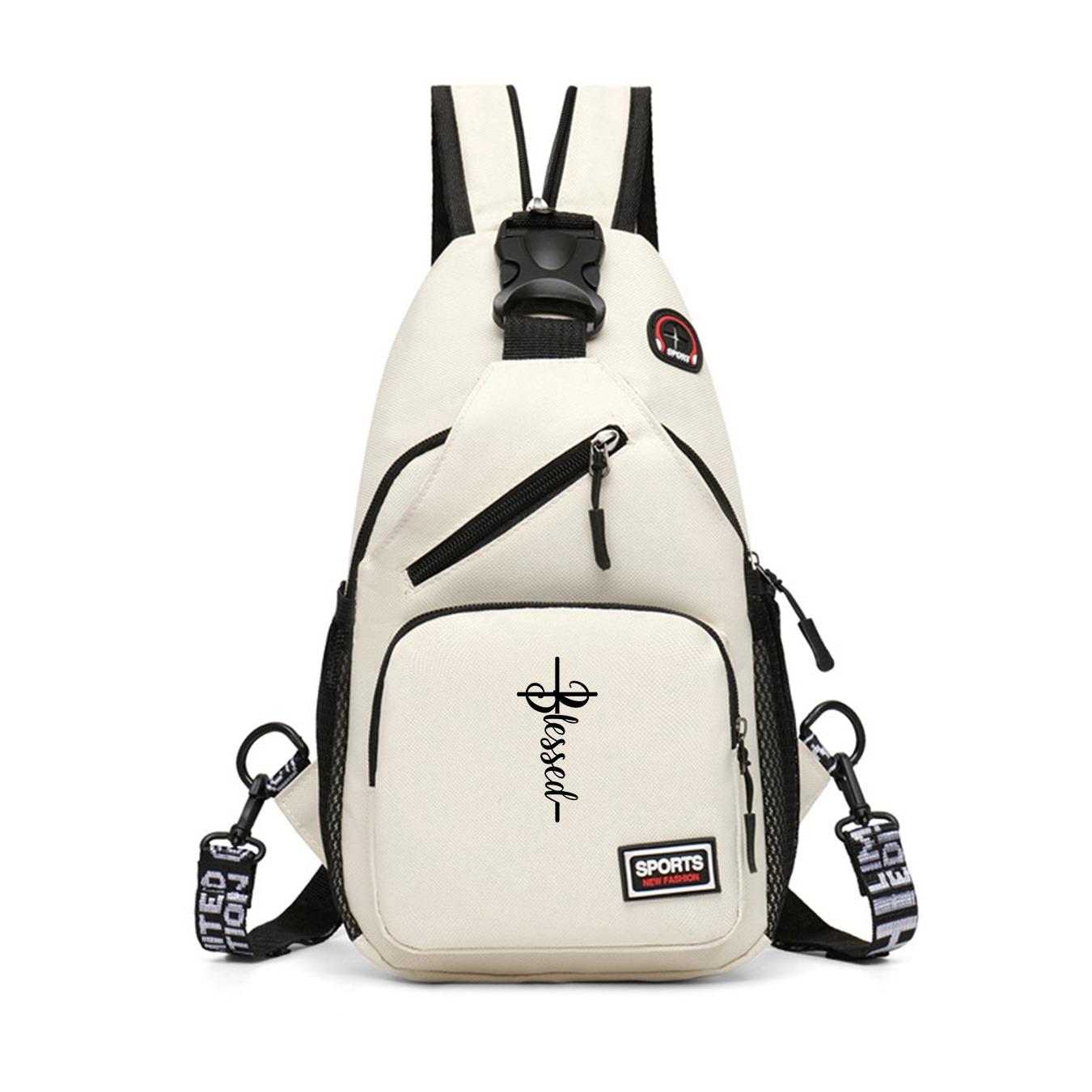 "Blessed" Cross Print Sling Backpack, Unisex Small Casual Chest Bag, Portable Crossbody Rucksack for Daily Use, Gift for Trendsetters, Budget-Friendly