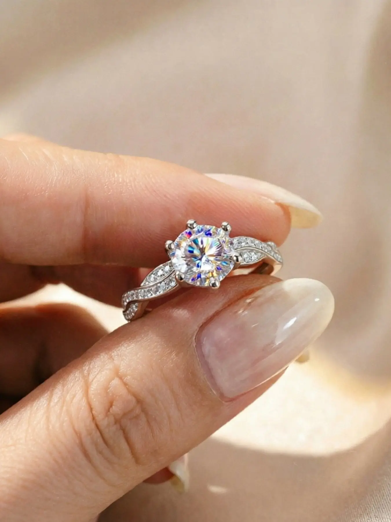 925 Sterling Silver Moissanite Engagement Ring, Classic Design, Sizes 6-10, Perfect Wedding Anniversary Gift for Women