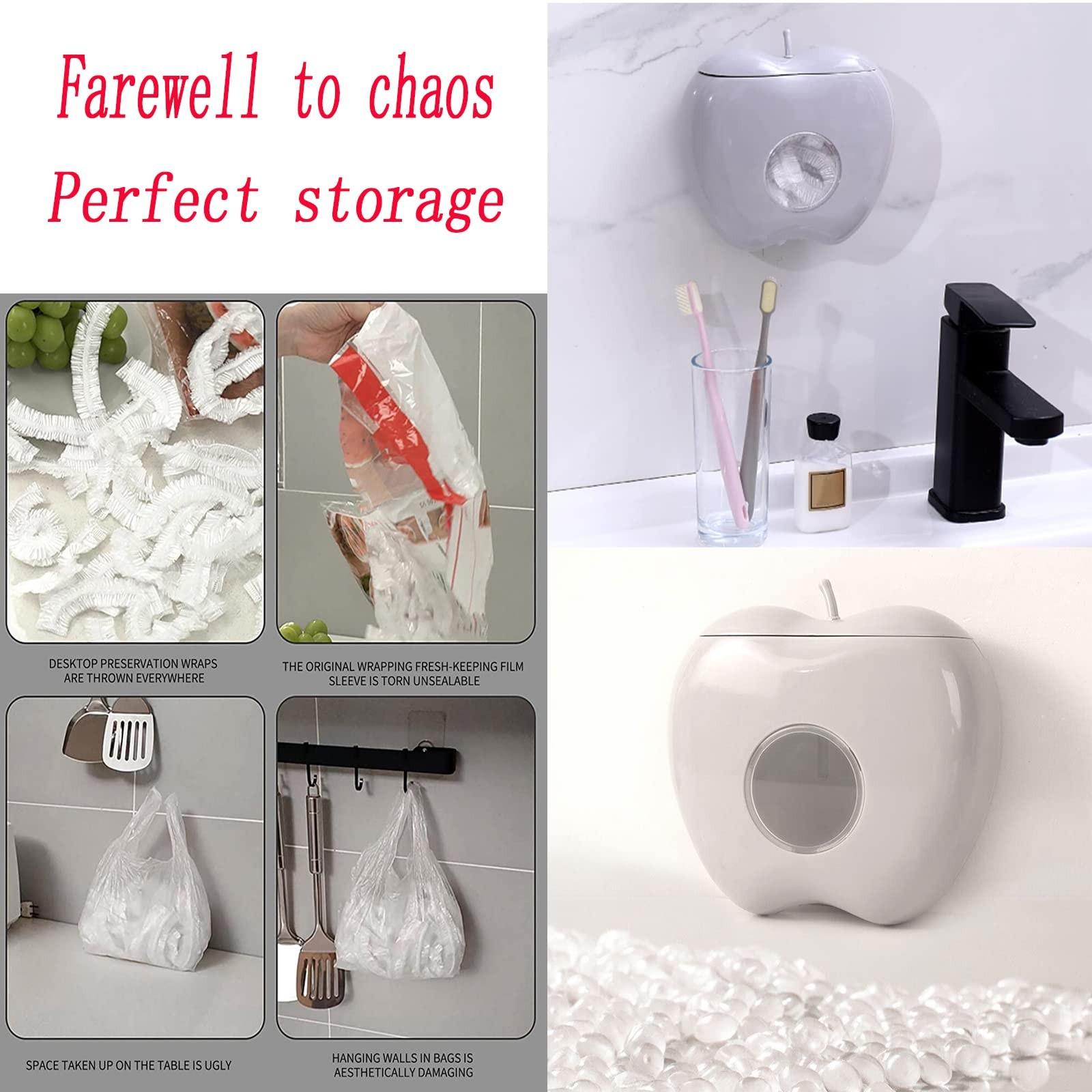 Plastic Wrap & Food Storage Bag Dispenser — Includes 100 Sheets of Plastic Wrap | Multi-functional, Wall-Mounted Kitchen Organizer | No-Drill, High-Capacity, Apple-Shaped Storage Box for Kitchen & Bathroom (Green + 100 Sheets)