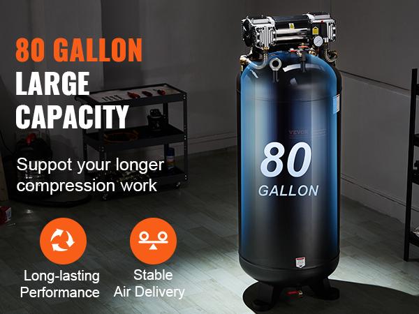 VEVOR 80 Gallon Air Compressor, 6.5HP 15.5SCFM90 PSI, 145PSI Oil Free Stationary Air Compressor Tank, 86dB Ultra Quiet Compressor for Industrial Manufacturing, Construction Sites, Auto Repair