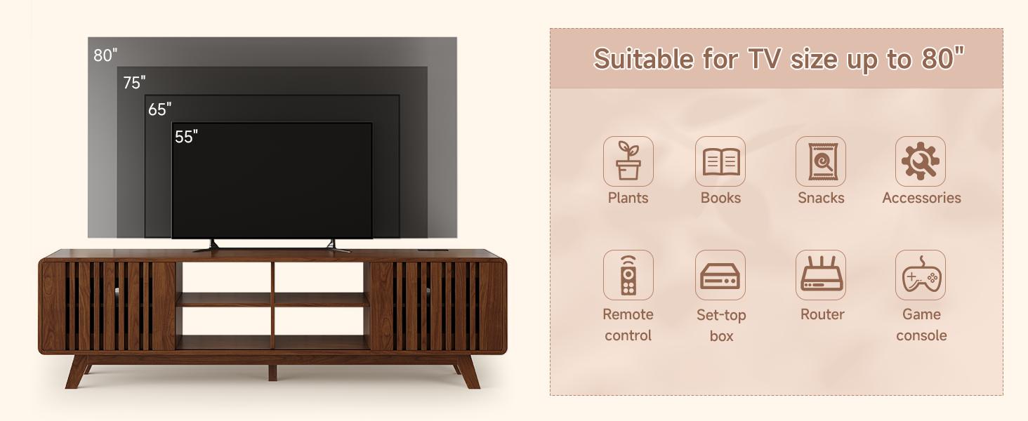 ONBRILL 60/70-Inch TV Stand for TVs up to 80 Inch, Television Stand with Power Outlet, Entertainment Center with Sliding Grille Door Cabinets and Open Shelves for Living Room【BlackFridayDeal】