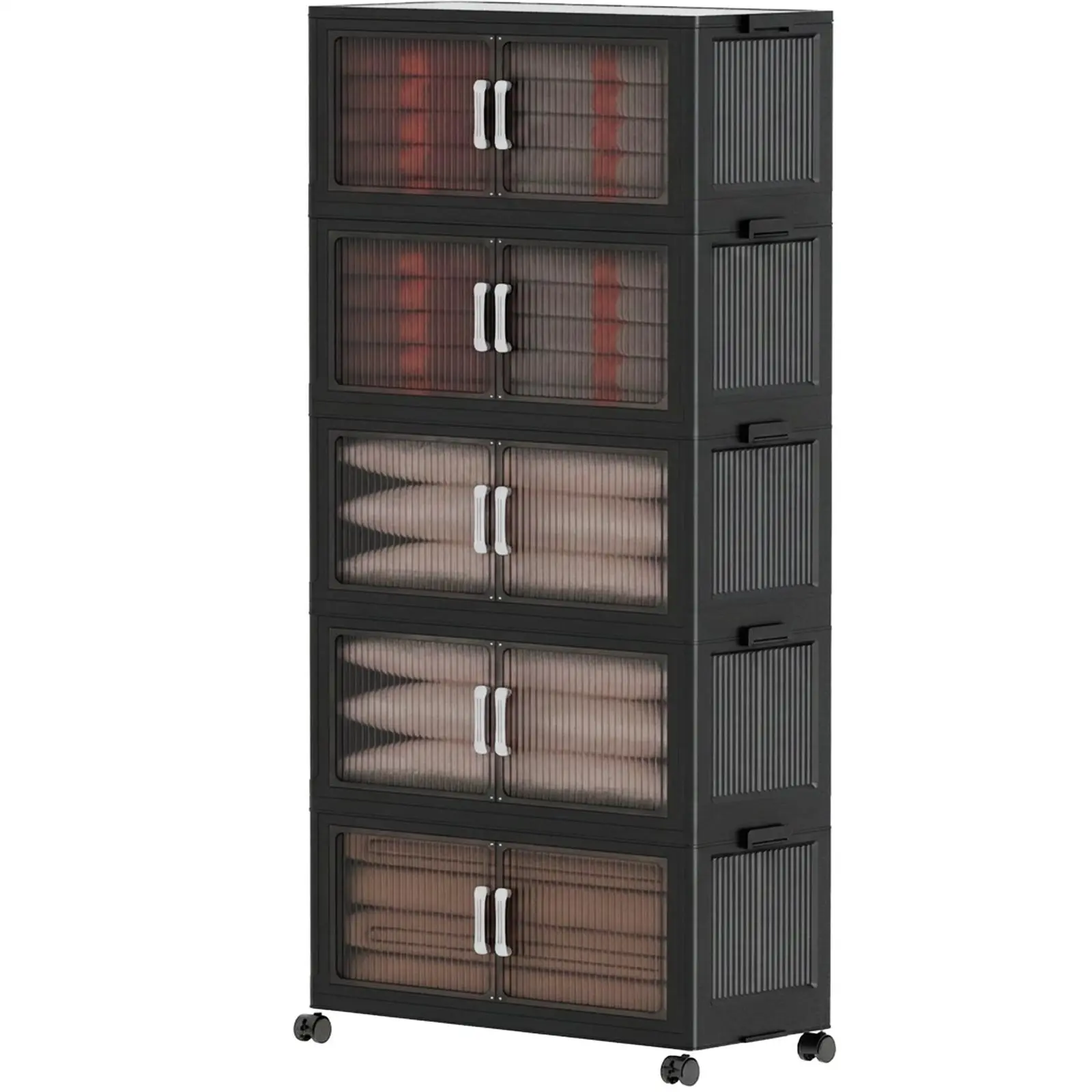 Sturdy Multilayer Storage Bins with Lids - Durable Plastic Stackable Collapsible Organizer Drawer Boxes with Wheels, Extra Large Closet Cabinet Containers for Home Organization, Room Storage