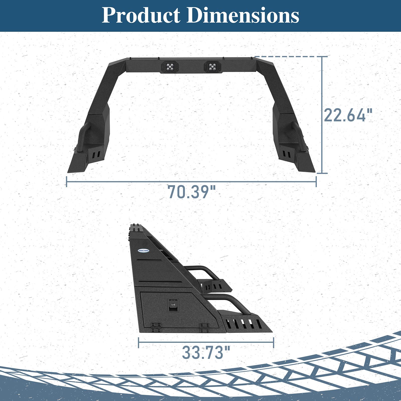 Hooke Road Adjustable Truck Roll Bar w/ LED Spotlights & Storage Boxes For Full-Size Pickup Trucks Vehicle Accessories