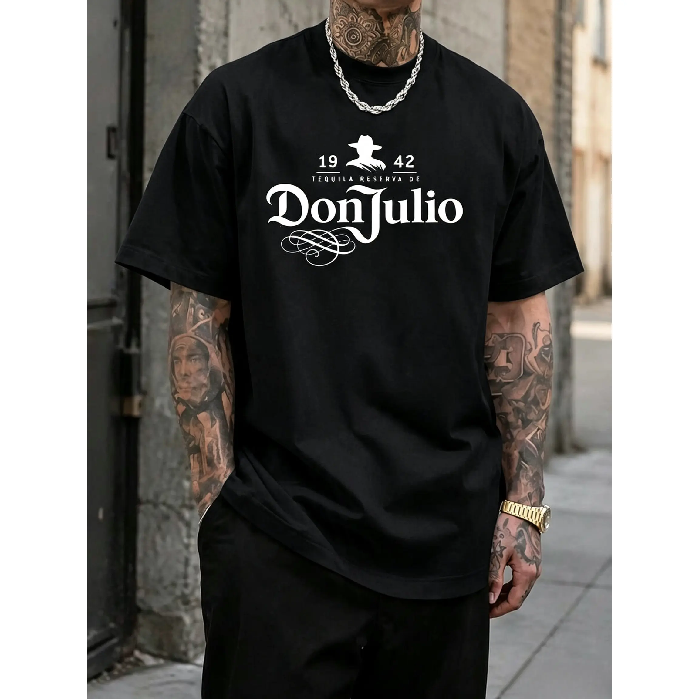 Oversized Tshirt Men Graphic Tees, Camisetas Para Hombre Don Julio Tequila Logo Print Bar Party Summer Streetwear Tops
