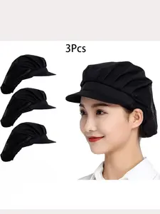 3-Pack Chef Hats Workshop Mesh Caps, Adult Polyester Hair Nets, Braided Buckle Straps, Hand Wash Only, Durable & Comfortable Design