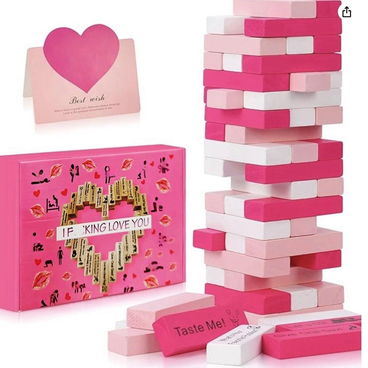 48 Piece Block Tower Jenga Game, Colorful Couple Dating Blocks, Romantic Date Night Challenge, Perfect Valentine's Day Gift, Wooden Block 48 Piece Block Tower Jenga Game, Colorful Couple Dating Blocks, Romantic Date Night Challenge, Perfect Valentine's Day Gift, Wooden Block