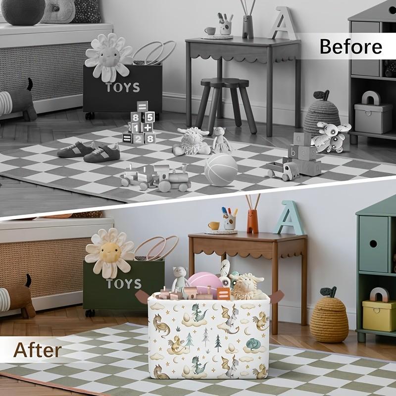 Rectangular Dinosaur Storage Basket, Cloud Moon Star Dragon Egg Baby Blanket Organizer, Watercolor Cute Dragon Fantasy Gift Basket