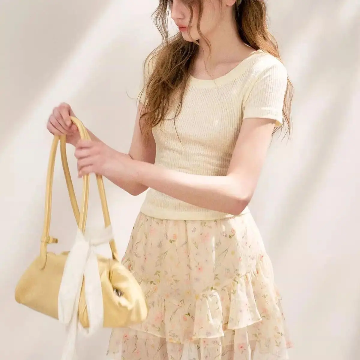 Y2K Floral Print Chiffon Ruffle Tiered Mini Skirt Women Sweet Fairycore Kawaii Harajuku High Waist A-Line Beach Summer Skirt New